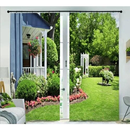 Simple style 3D Curtains green lawn decorate Bedroom 3D Window Curtain Luxury living room Cortina Drapes Rideaux pillowcase