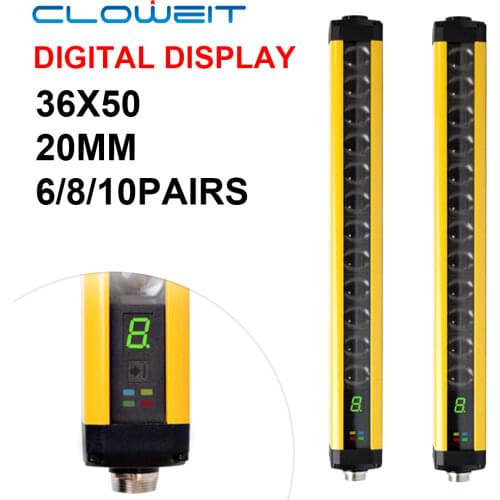 Longwe 10 Beams 20mm Protection Safety Light Curtains LED Digital Display Industry Safe Photoelectric Sensor Switch 50*36