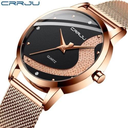 Women Watch CRRJU Top Brand Luxury Rhinestone Watches Casual Waterproof Quartz Ladies Dress Galaxy Mesh Watches relogio feminino