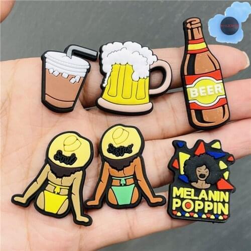 Good Quality 1pcs Beer Sexy Girls PVC Shoes Accessories Shoe Decorations For Croc Jibz Charm Children Birthday Gift