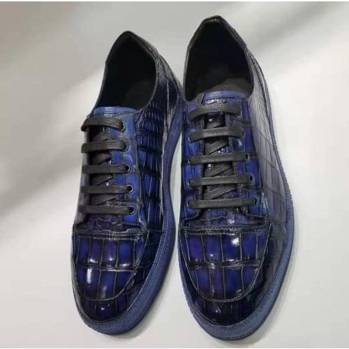 100% Genuine real crocodile belly skin men sneaker shoe fashion dress shoe with tone 2 colors black dark blue cow skin linings