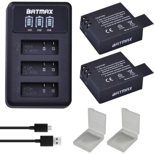2Pcs SJ4000 PG1050 Battery + LED 3slots USB Charger for SJCAM SJ4000,M10,SJ5000 Eken H9 H9R GIT PG900 Action Camera