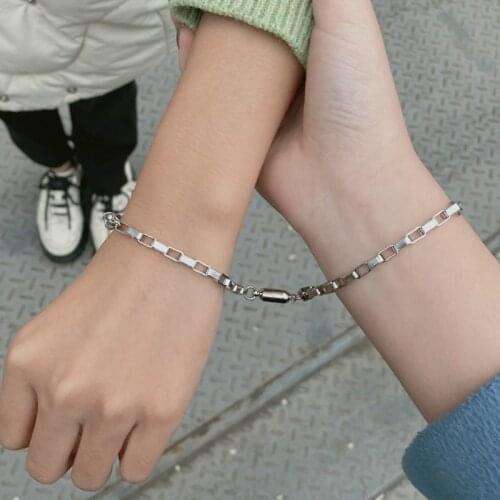 2 Pcs Couple Magnet Attract Creative Couple Bracelet Stainless Steel Friendship Men Women Charm Bracelet 2021 Jewelry Lover Gift