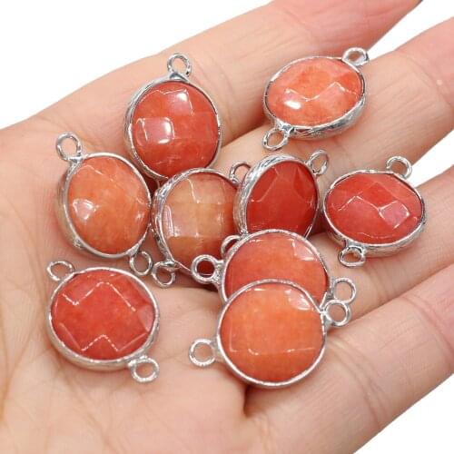 2pcs Charms Natural Stone Pendant Connector Section Round Agates Pendnat Connector for Making DIY Jewelry Gift Size 15x24mm