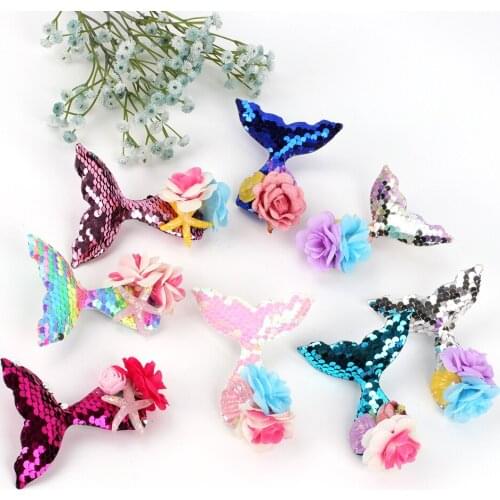 4" Children Cartoon Hair Clips Fishtail Flip Sequin Pin Hairpins Fashion Girl Hair Accessories Barrettes pinzas para el cabello