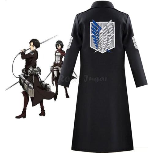 Anime Attack on Titan Shingeki no Kyojin Levi Rivaille Mikasa Eren Long Trench Jacket Coat Men Women Halloween Costumes C58M107