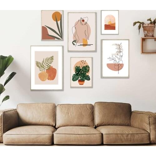 Boho Terracotta Woman Silhouette Art Prints Abstract Botanical Posters Burnt Orange Wall Pictures Canvas Painting Home Decor
