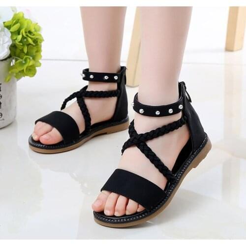 Big Children Green Rivets Ankle Strap Sandals For Little Girls School Beach Sandals New 2020 5 6 7 8 9 10 11 12 Years old Summer