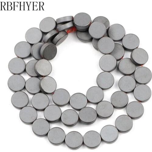 RBFHYER 6mm/8mm Matte Black Hematite Beads Flat Gall Stone Spacer Loose Bead for Charm Jewelry Making Accessories No Fade Beads