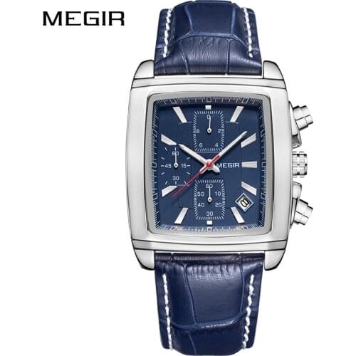 MEGIR Original Watch Men Brand Luxury Rectangle Quartz Military Watches Waterproof Luminous Leather Wristwatch Male Clock 2021