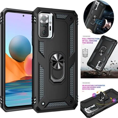 For Xiaomi Redmi Note 10 Pro Max Case Shockproof Armor Stand Car Holder Ring Back Cover For Redmi Note 10 5G 10s 4G Phone Cases