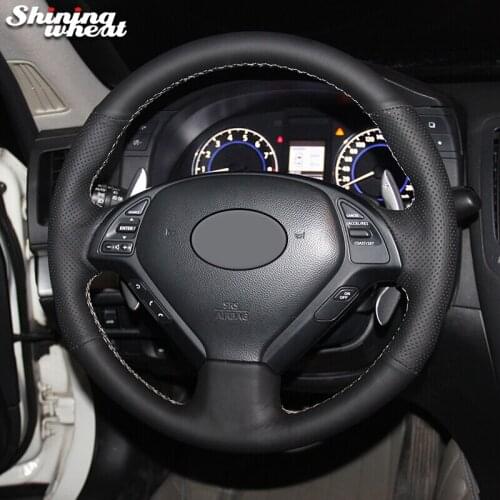 BANNIS Black Genuine Leather Steering Wheel Cover for Infiniti QX50 G25 G35 G37 EX25 EX35 EX37 2008-2013