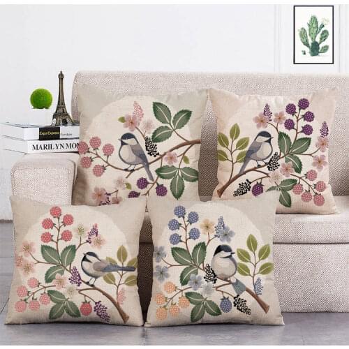 Decorative Cushion Cover Retro Birds Blueberry Pillow Cover 45*45 Throw Pillows Home Decor Pillowcase T123