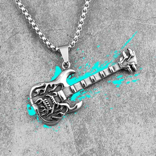 Hell Guitar Rock Long Men Necklaces Pendants Chain Punk for Boyfriend Male Stainless Steel Jewelry Creativity Gift Wholesale