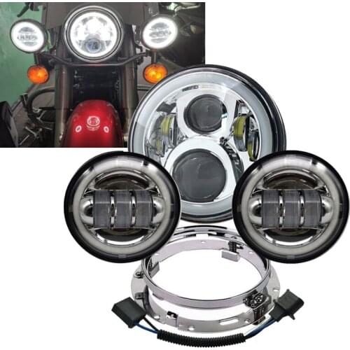 Motorcycle 7 inch Faro Moto LED Headlight 4-1/2" 4.5'' LED Auxiliary Fog Passing Light Lamp for Harley Touring Electra Glide