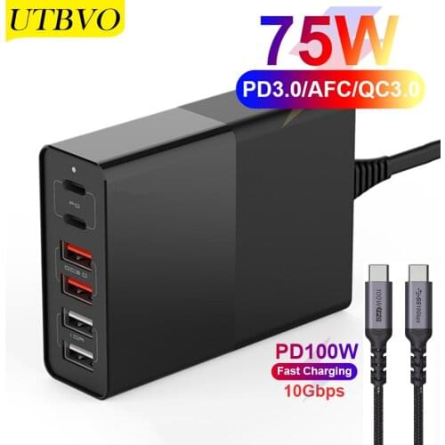 UTBVO 75W Smart Charger PD 65W Type C Fast Quick Charge 3.0 Hub For Phone iPad iPhone11 Pro Max XS XR 7 Port Usb Quick Charge