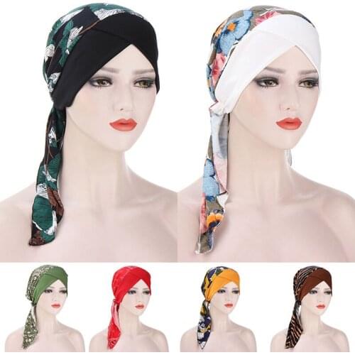 Curved Tail Cap Turban Hat Head Scarf Floral Cloth Muslim Baotou Pullover Caps Ladies Chemo Cancer Hat Hijabs Hair Accessories