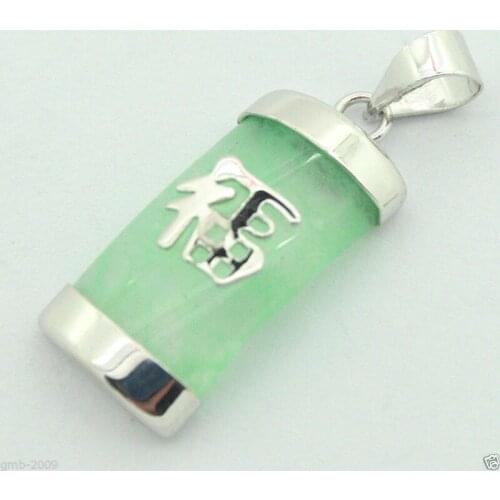 Chinese Style Fortune Natural Green Jades Gems 18KGP Pendant 20x10mm