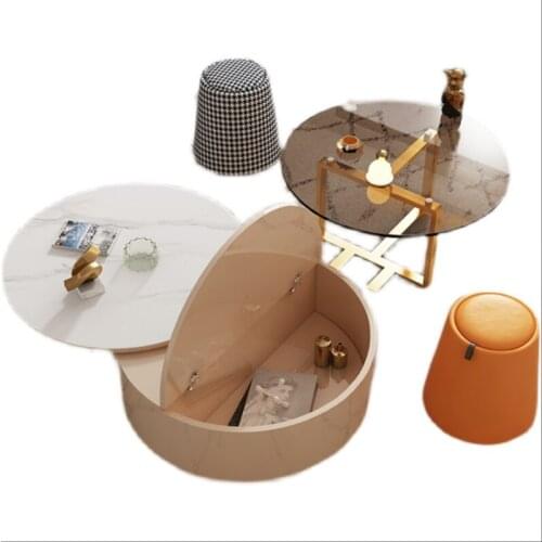 Rock plate round champagne coffee table TV cabinet combination Modern minimalist household desk living room small apartment