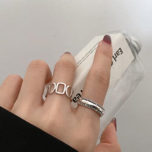 925 Sterling Silver Hollow Geometric Open Rings for Women Men Square Circle Rings Wholesale New