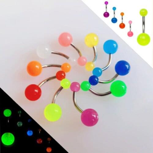 10pcs/lot Mixed Color Belly Ring Glow In The Dark Women Fashion Navel Bars Rings Punk Body Piercing Body Jewelry Glow Belly Ring