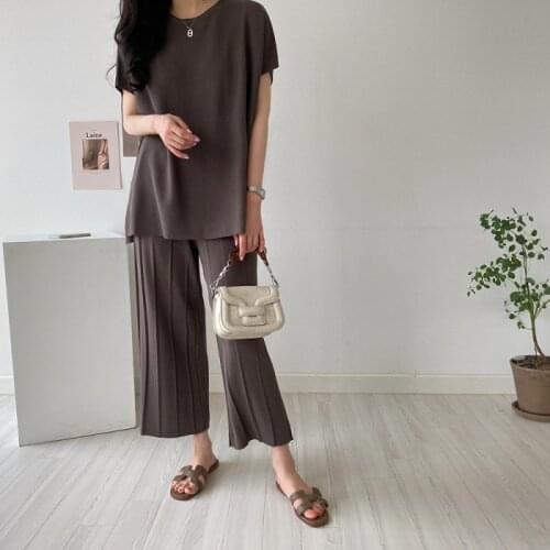 2 Piece Sets Womens Outfits Spring Women T-Shirt Long Sleeve High Waist Pants Wide Leg Womens Trousers Two Piece Set Office