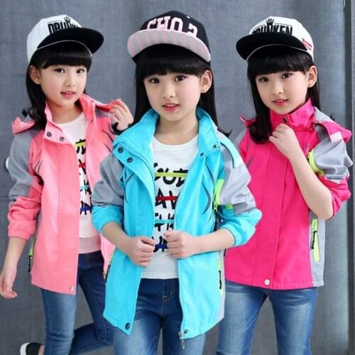3 Colours Girls Jackets Coats Spring Autumn Windbreaker Childrens Long-sleeved Hooded Waterproof Rain coat For 6 8 10 12 14 Y