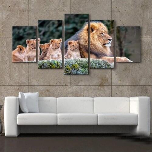 Wall Art Modular Poster and Pictures 5 Pieces Hd Printing Animals Lion Canvas Living for Living Room Home Decoration No Frame