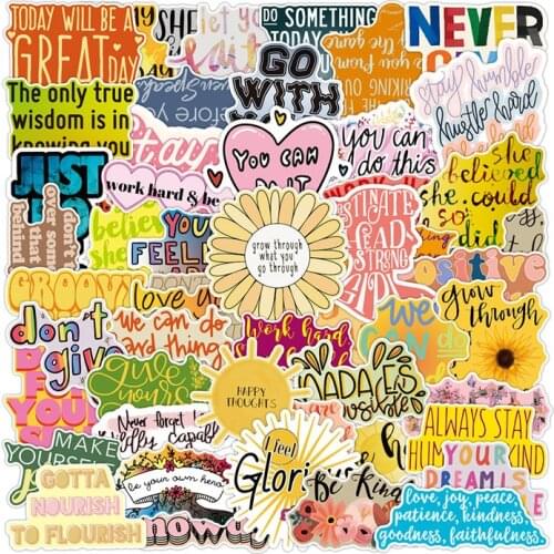 50PCS Motivational Phrases Graffiti Sticker Inspirational Life Quotes DIY Laptop Study Room Scrapbooking Waterproof Decals