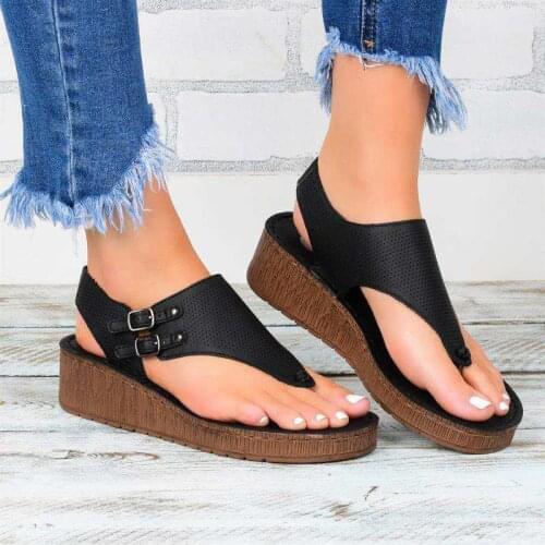 New Women Sandals Classic Summer Sandals Women Wedges Shoes Women Flip Flops Platform Sandals Wedge Heels Sandals Large buckle