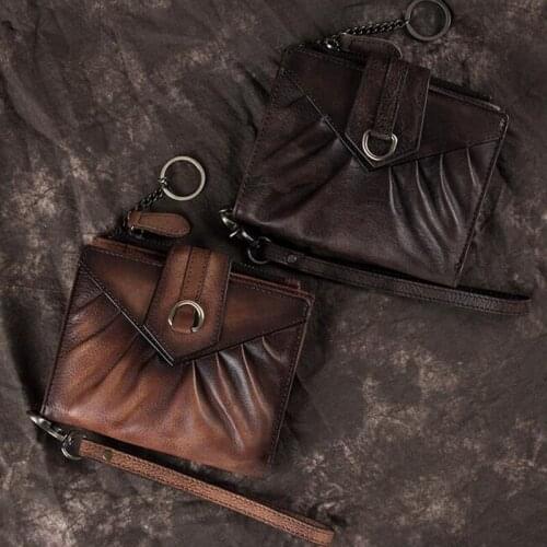 New Women Cowhide Short Wallets Genuine Leather Wallet Coin Purse Vintage Mini Card Holder Hasp Clutch Wrist Bags