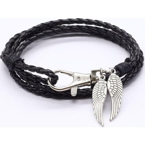 New Wrap multilayer Leather Music Angel Wing Charm Bracelet Weave Braided Rope Wristband men Bracelets for women Jewelry 2019