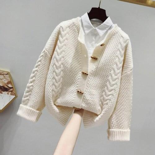 New Solid Cardigan Women Sweater Casual Knitted Cardigan Jacket Single-Breasted Loose Sweater Coat Women HK416