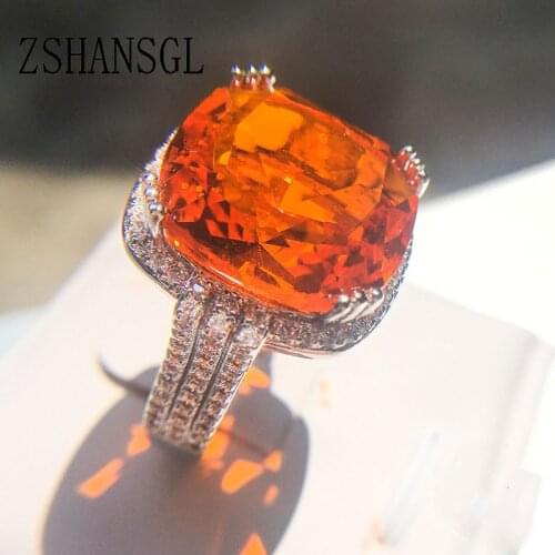 Wedding Rings For Women Classic Big Round Cut Yellow AAA+ CZ Crystal 925 Silver filled Fashion Jewelry Chirstmas Gift