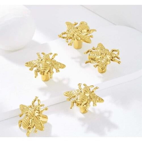 Solid Brass Furniture Handle Door Knobs And Handles Single Hole Bee Shape Furniture Handles Cabinet Kitchen Cupboard Pulls