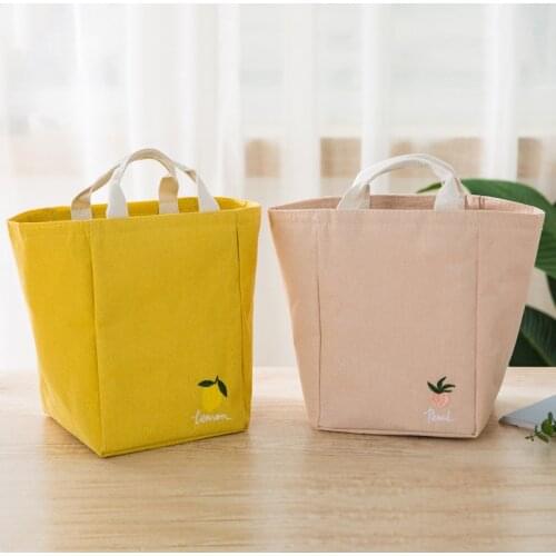 Portable Zipper Canvas Lunch Box Bag Insulated Thermal Bento Cooler Tote Bags Food Storage Container for Picnic Travel School