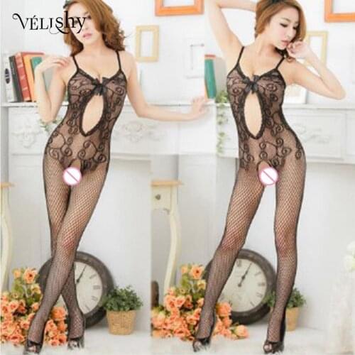 Sexy Body Stocking Erotic Fishnet Lingerie Bodysuit Costumes Mesh Underwear Intimates Sex Products Open Crotch Women Teddies