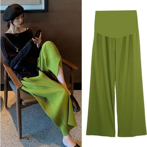 9062 2021 Spring Summer Pleat Wide Leg Loose Maternity Pants Elastic Waist Belly Thin Pants Clothes for Pregnant Women Pregnancy