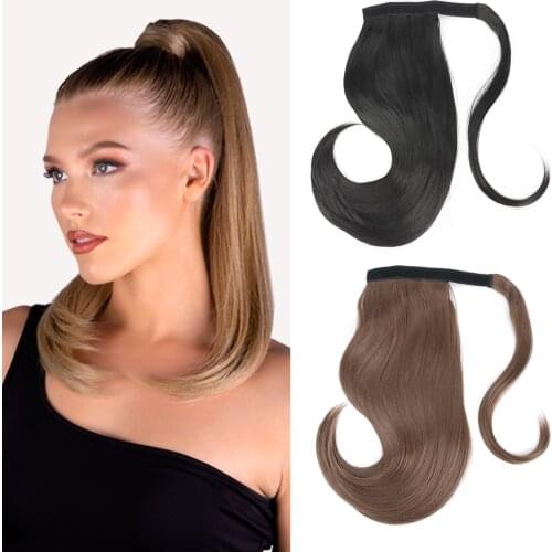 Synthetic Bounce Wraparound Ponytai 18Inch Straight Hairpiece With Clip In Hair Drawstring Ponytail Hair Extension Natural Black