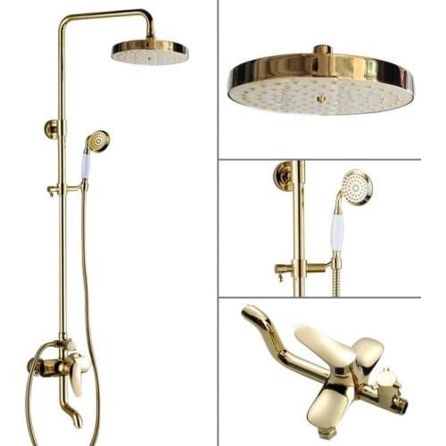 Modern Golden Brass Wall Mounted Rain Bathroom Rainfall Shower Faucet Set with Hand Spray Shower Head Bath Tub Mixer Tap 2gf315
