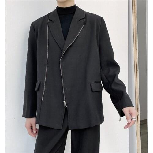 Stylish Zipper Blazers Coat Men High Quality Business Causal Suit Jackets Couple Street Wear Fashion Black White Outwear