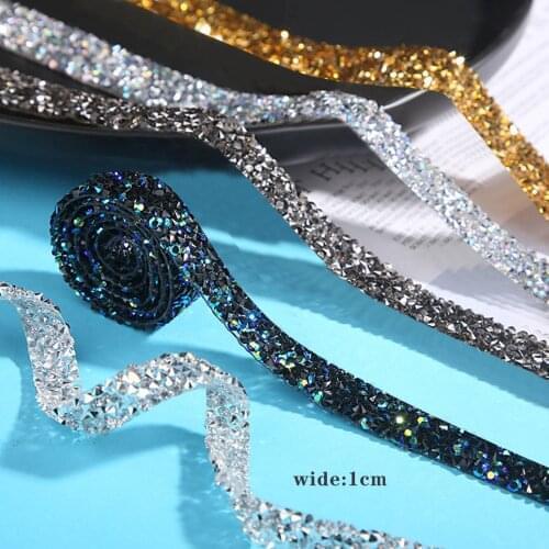 Rhinestone Width Iron On Patches For Clothing Decoration Trim Chain Crystal Appliques Sticker Stripes Diy Hole Repair #W3