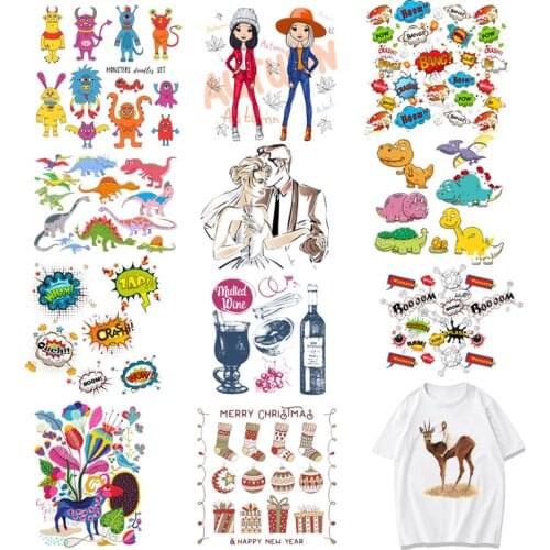 Cute Small Animal Iron-on Clothes Patches Dog Cat Dinosaur Heat Transfers Vinyl Patch Children Boy Girl DIY Clothing Sticker F