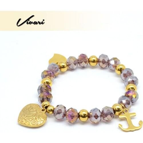 Vivari Glass Beads Wedding Rope Chain Bracelet For Women Fashion Bangle Jewelry Heart Charm Bracelets Wristband