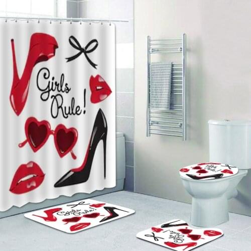 Cartoon High Heels Printed Waterproof Shower Curtain Bathroom Screen with Bath Rug Carpet Door Mat for Toilet Kitchen Home Decor