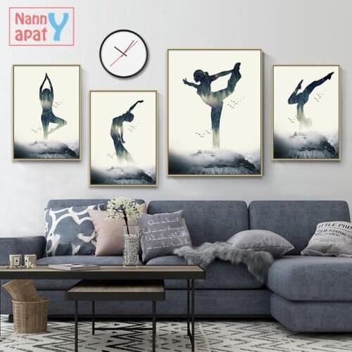 Woman Practicing Yoga Canvas Painting Character Silhouette Wall Art Poster Modern Minimalist Home Decoration Hd Print Pictures