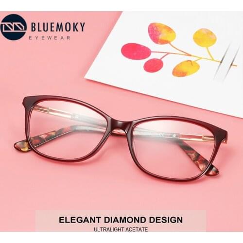 BLUEMOKY Cat Eye Glasses Frames For Women Retro Acetate Optical Spectacles Clear Lenses Luxury Myopia Prescription Eyeglasses