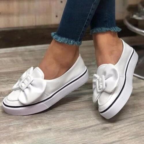 Women Flats Flock Bowknot Loafers Ladies Slip on Walking Shoes Woman Sneakers Plus Size 2020 Casual Female New Fashion