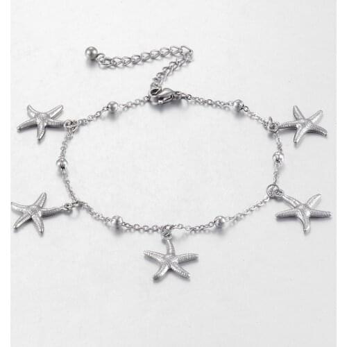 Ladies Fashion Anklet Stainless Steel Five-pointed Star Pattern High Quality Jewelry Length 21cm 5cm Extension Chain