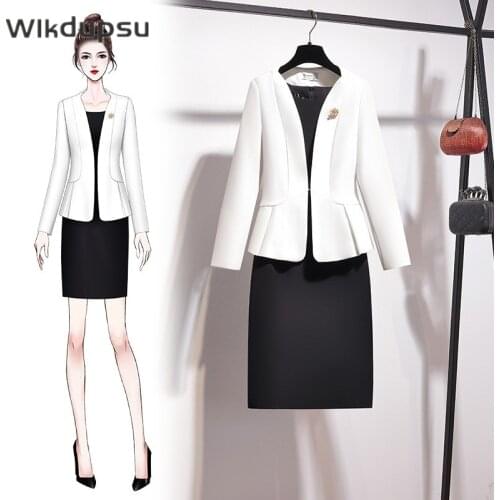 Dress Suits Plus Size Fashion Elegant Formal Business Chic Work Wear Office Ladies Clothes 2 Piece Sets Blazer Top Pencil Dress
